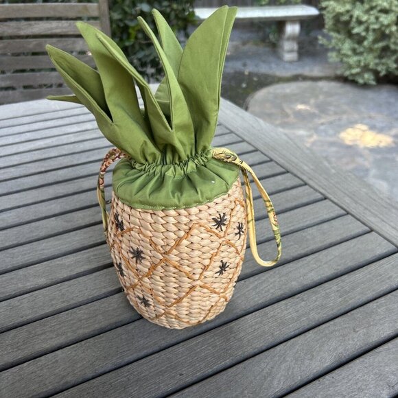 Gymboree Wicker Rattan  Pineapple Drawstring Mini Bag Purse - Picture 8 of 9
